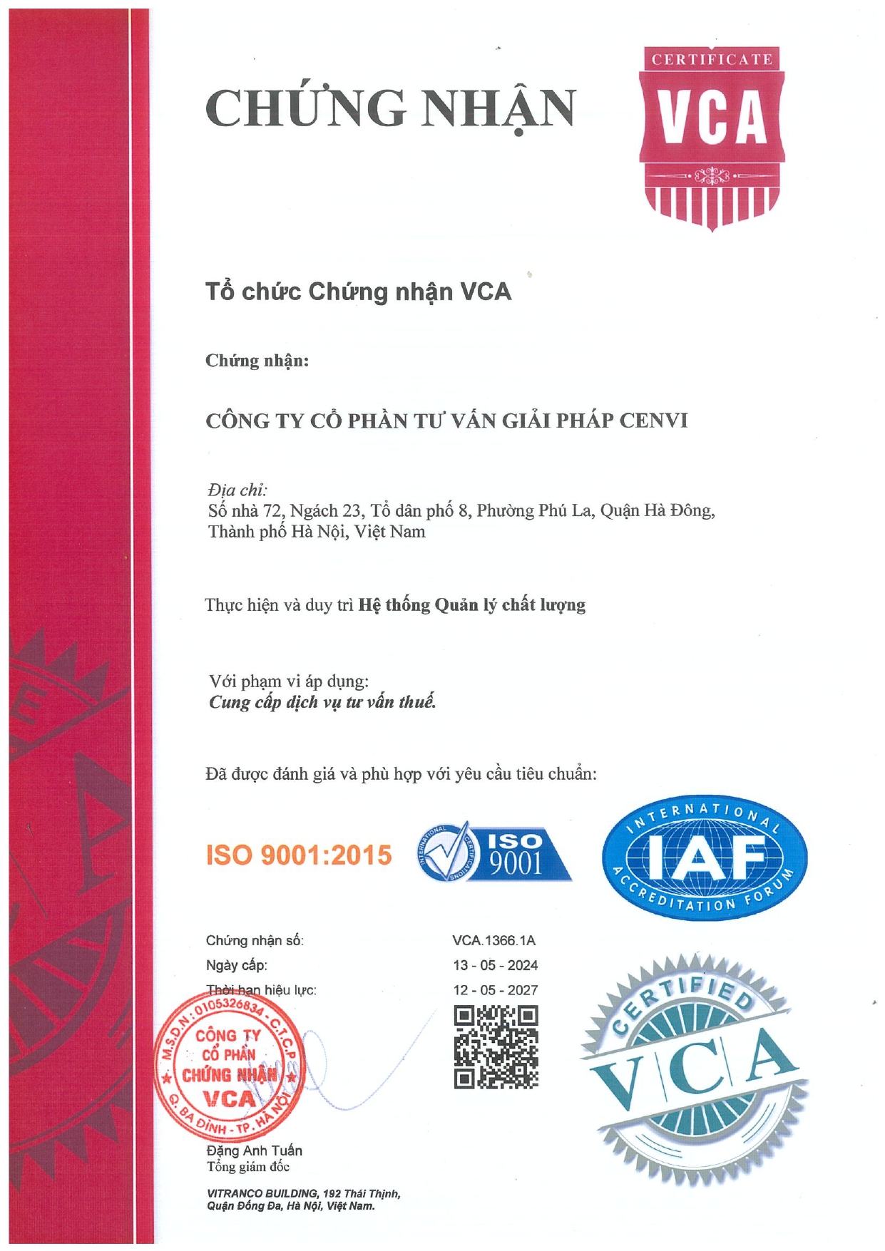 Chứng chỉ ISO 9001:2005
