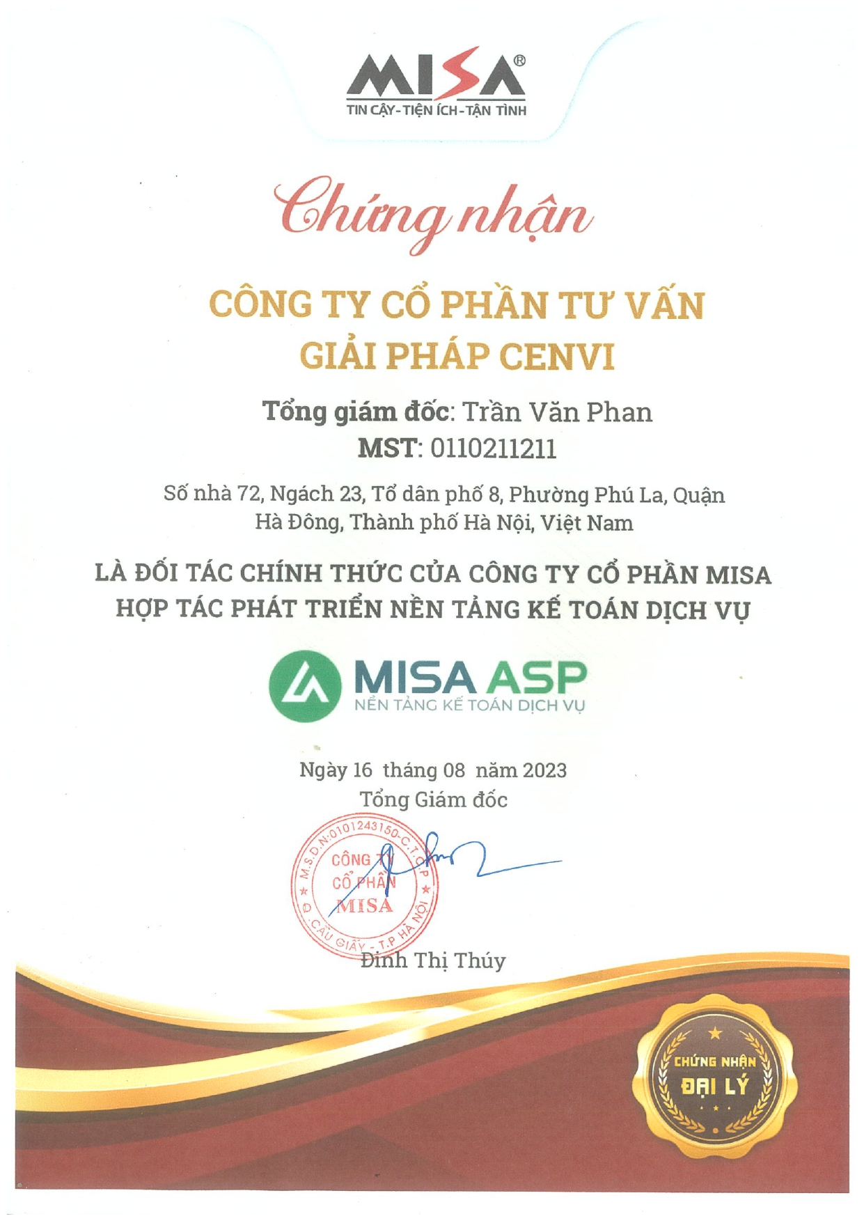 Chứng nhận Đối tác chính thức MISA